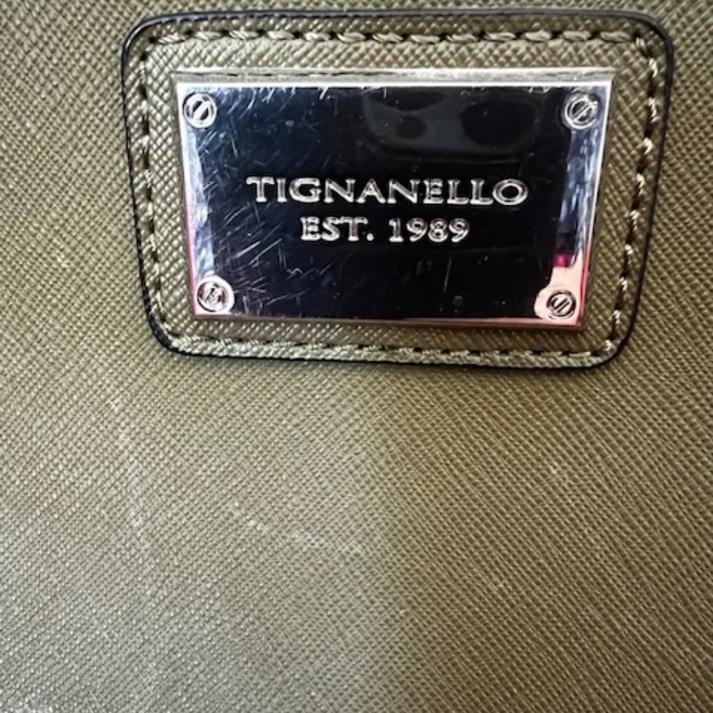 Tignanello green leather satchel Saffiano leather exterior‎ silver-tone hardware